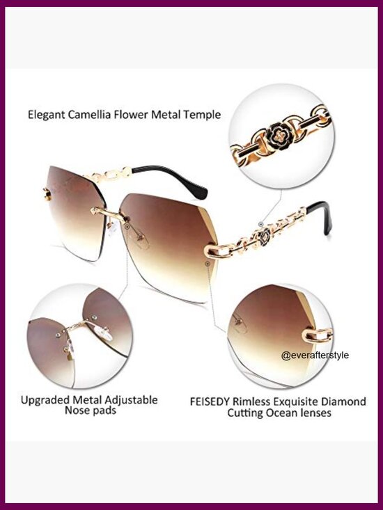 Metal Frame Rimless Sunglasses Diamond Cutting Lens UV400 main image 3